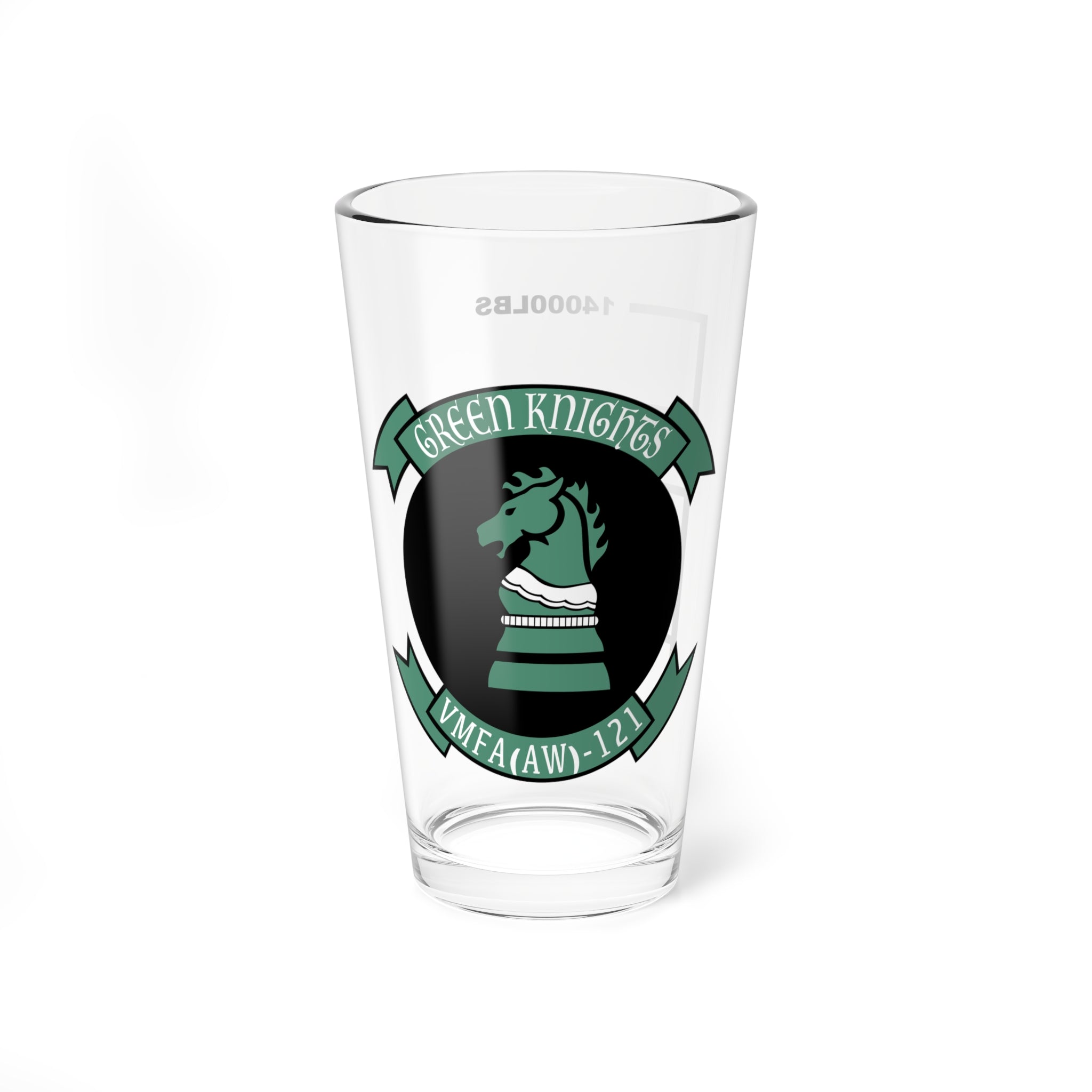 VMFA-121 "Green Knights" Fuel Low Pint Glass, Marine All Weather Fighter / Attack Squadron flying the F-18 Hornet