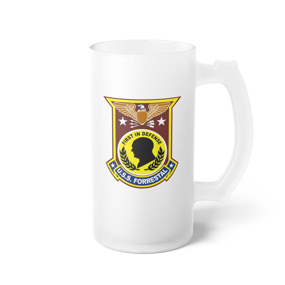USS Forrestal ESWS Pin Frosted Glass Beer Mug