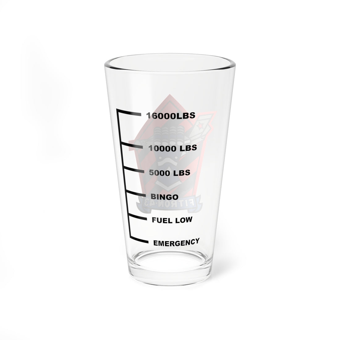 FITRON-43 "Challengers"  Fuel Low Pint Glass, Navy Adversary Squadron With FITRON Scroll