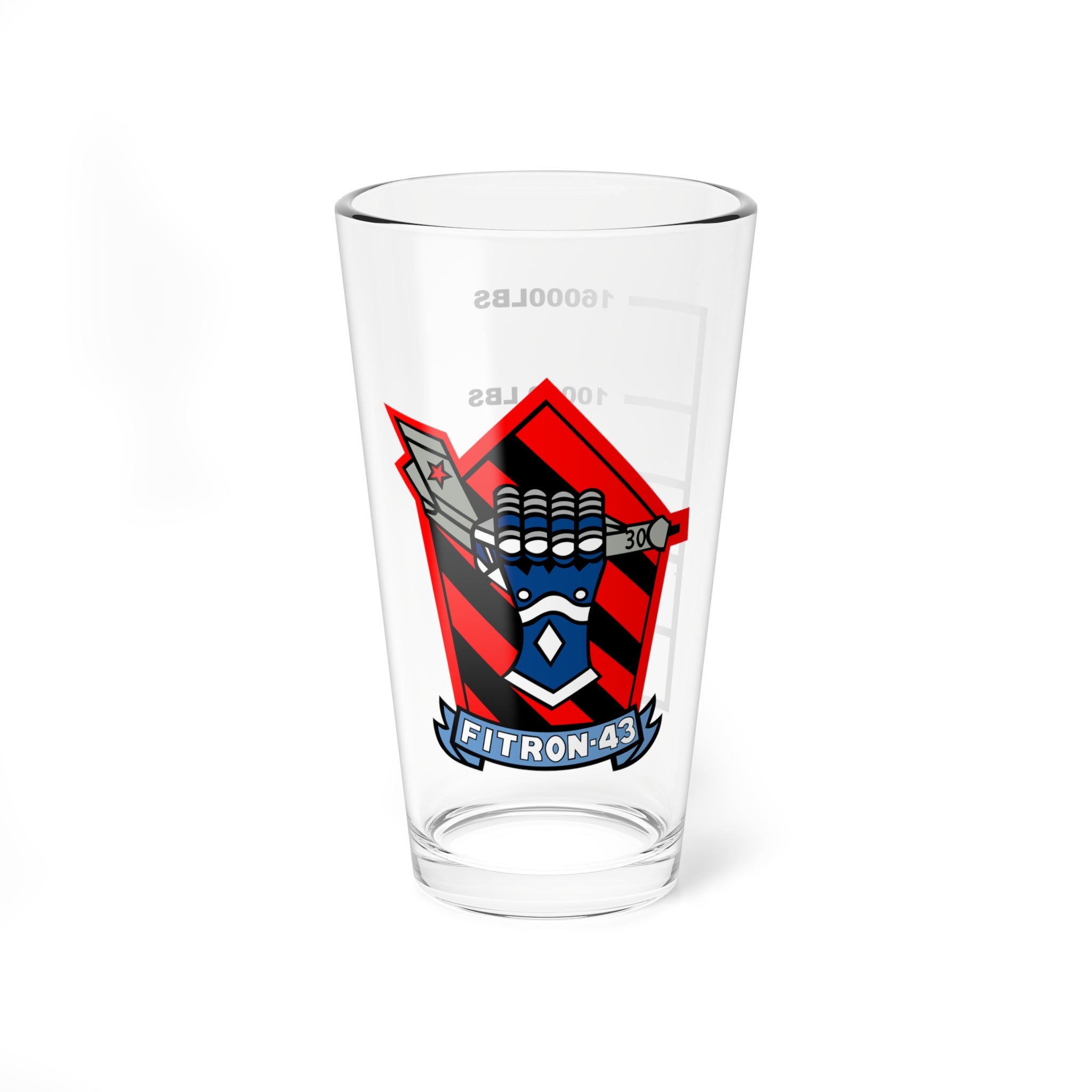 FITRON-43 "Challengers"  Fuel Low Pint Glass, Navy Adversary Squadron With FITRON Scroll