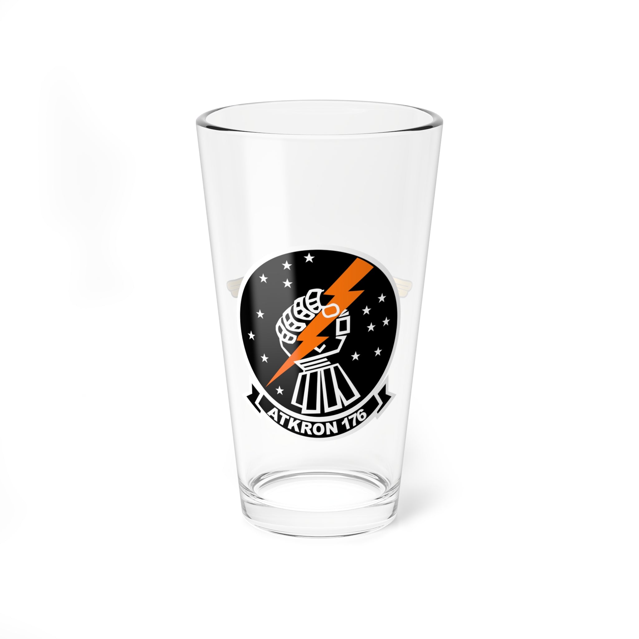 VA-176 [BLACK] "Thunderbolts" Pilot Pint Glass, Navy Attack Squadron flying the AD-6 Skyraider, A-4 Skyhawk, A-6 Intruder - Shop at Hippy's Goodness