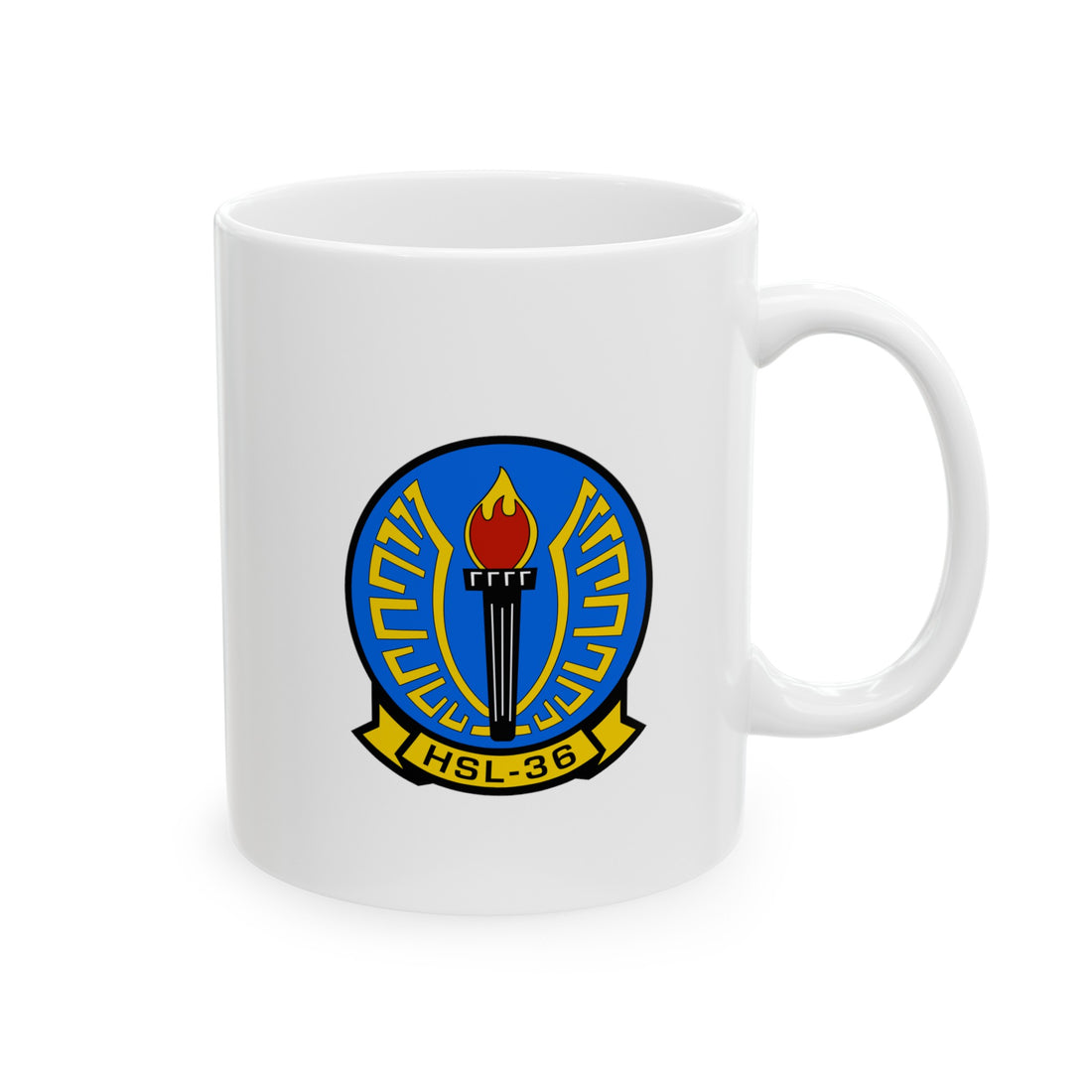 HSL-36 Lamplighters Squadron Logo and SH-2 Profile Ceramic Mug
