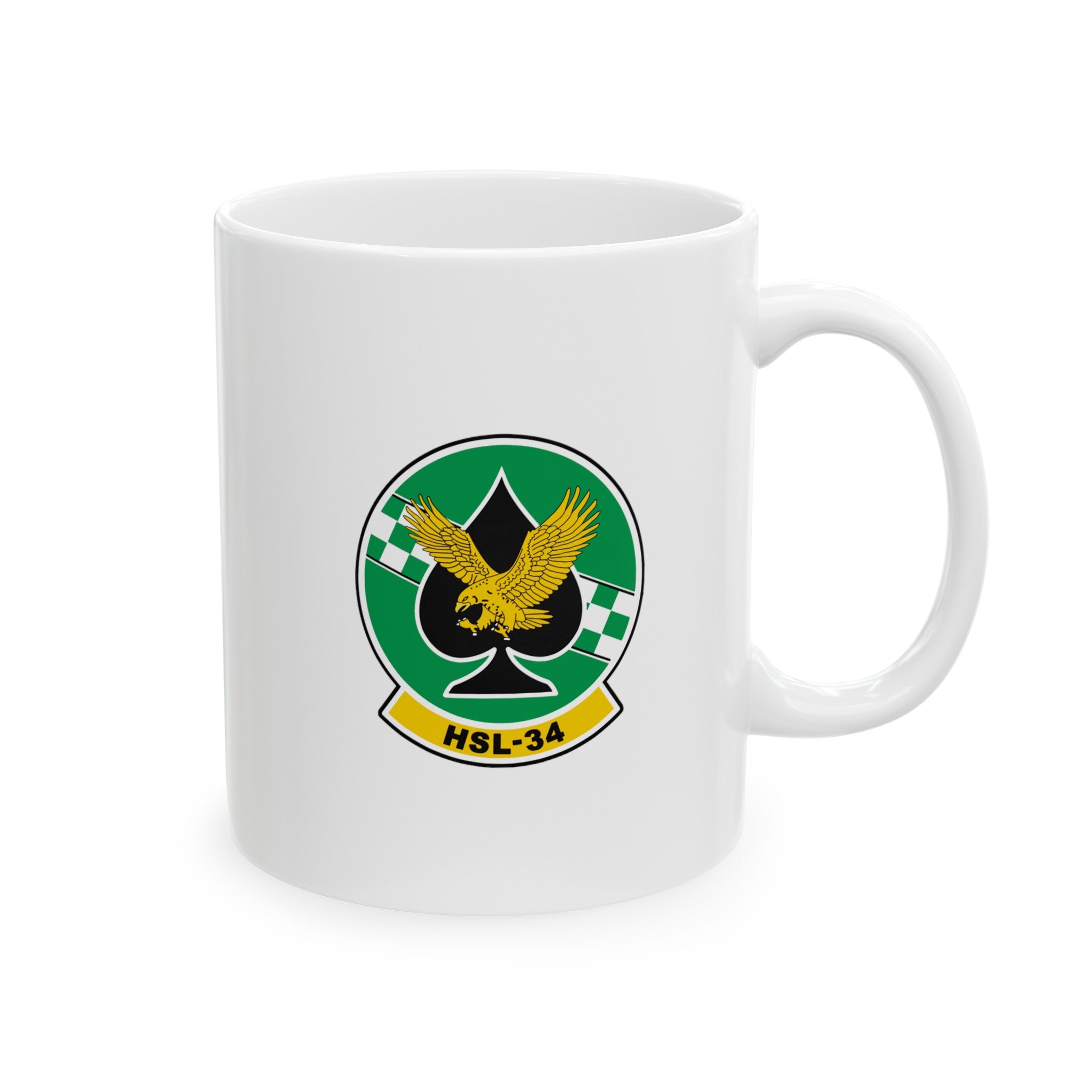 HSL-34 Greencheckers Squadron Logo and SH-2 Profile Ceramic Mug