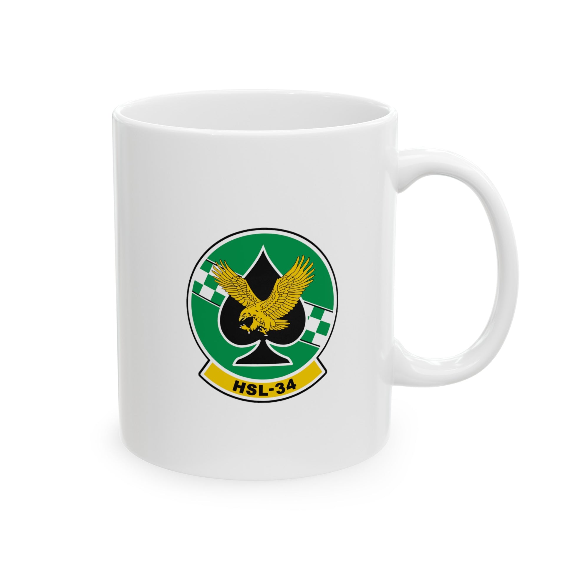 HSL-34 Greencheckers Squadron Logo and SH-2 Profile Ceramic Mug