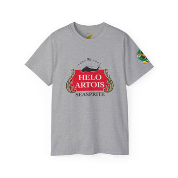 SH-2 Helo Artois HSL-34 "Greencheckers" Tee,  US Navy Beverage inspired T-shirt with the Helicopter ASW Light Squadron logo on the Arm, Shop at Hippy"s Goodness