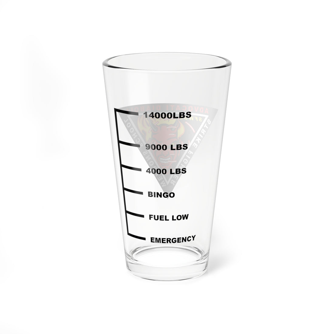 Strike Fighter Weapon School Atlantic Fuel Low Pint Glass, Navy SFWSL flying the F-18 Hornet